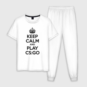 Мужская пижама хлопок с принтом KEEP CALM AND PLAY CS GO в Ухте, 100% хлопок | брюки и футболка прямого кроя, без карманов, на брюках мягкая резинка на поясе и по низу штанин
 | Тематика изображения на принте: counter strike | cs | cs go | global offensive