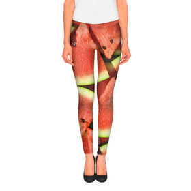 Леггинсы 3D с принтом Дольки арбуза в Ухте, 80% полиэстер, 20% эластан | Эластичный пояс, зауженные к низу, низкая посадка | арбуз | дольки арбуза | еда | фрукт | ягода