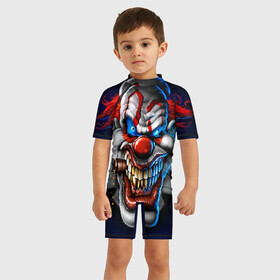 Детский купальный костюм 3D с принтом Клоун в Ухте, Полиэстер 85%, Спандекс 15% | застежка на молнии на спине | halloween | злодей | злой | клоун | монстр | хэлоуин