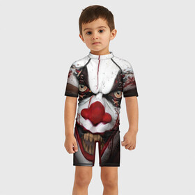 Детский купальный костюм 3D с принтом Зомби клоун в Ухте, Полиэстер 85%, Спандекс 15% | застежка на молнии на спине | halloween | злодей | злой | клоун | монстр | хэлоуин