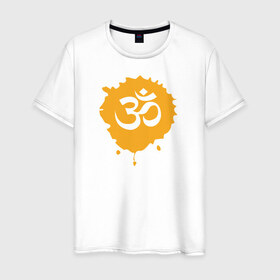 Мужская футболка хлопок с принтом Ом в Ухте, 100% хлопок | прямой крой, круглый вырез горловины, длина до линии бедер, слегка спущенное плечо. | кришна | мантра