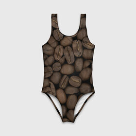 Детский купальник 3D с принтом Кофе в Ухте, Полиэстер 85%, Спандекс 15% | Слитный крой, подклад по переду изделия, узкие бретели | Тематика изображения на принте: зёр | зерно | кофе | макро | обои | текстуры | фон | фото