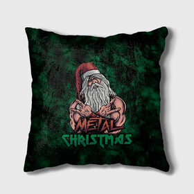 Подушка 3D с принтом Metal christmas в Ухте, наволочка – 100% полиэстер, наполнитель – холлофайбер (легкий наполнитель, не вызывает аллергию). | состоит из подушки и наволочки. Наволочка на молнии, легко снимается для стирки | happy new year | metal christmas | new year | santa | santa claus | дед мороз | метал | новый год | с новым годом | санта клаус
