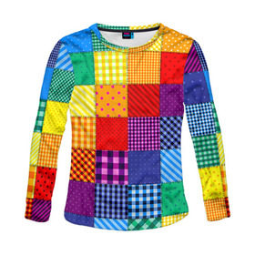 Женский лонгслив 3D с принтом Лоскутное шитьё в Ухте, 100% полиэстер | длинные рукава, круглый вырез горловины, полуприлегающий силуэт | лоскут | одежда | текстура | ткань | шитьё