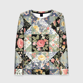 Женский лонгслив 3D с принтом Лоскутное шитьё в Ухте, 100% полиэстер | длинные рукава, круглый вырез горловины, полуприлегающий силуэт | лоскут | одежда | текстура | ткань | шитьё