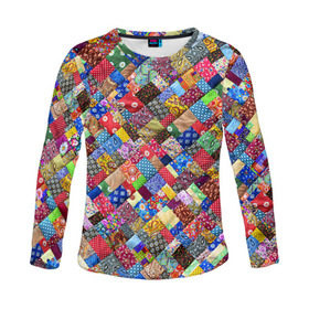 Женский лонгслив 3D с принтом Лоскутное шитьё в Ухте, 100% полиэстер | длинные рукава, круглый вырез горловины, полуприлегающий силуэт | лоскут | одежда | текстура | ткань | шитьё