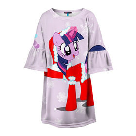 Детское платье 3D с принтом My Little Pony в Ухте, 100% полиэстер | прямой силуэт, чуть расширенный к низу. Круглая горловина, на рукавах — воланы | Тематика изображения на принте: friendship is magic | mlp | my little pony | new year | pinky pie | swag | дружба   это чудо | мой маленький пони | новый год | пони | поняши | поняшки | с новым годом | сваг | свэг