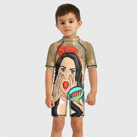 Детский купальный костюм 3D с принтом POP ART в Ухте, Полиэстер 85%, Спандекс 15% | застежка на молнии на спине | omg | pop art | wtf | арт | поп | ретро | уорхол | энди