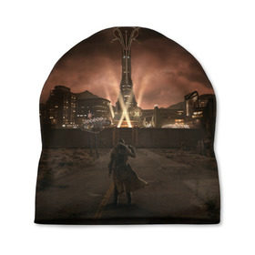 Шапка 3D с принтом Fallout: New Vegas в Ухте, 100% полиэстер | универсальный размер, печать по всей поверхности изделия | fallout | game | games | vegas | игры | рейнджер ветеран нкр стоящий перед входом в нью вегас.игра | фаллаут