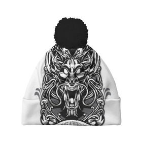 Шапка 3D c помпоном с принтом Dragon в Ухте, 100% полиэстер | универсальный размер, печать по всей поверхности изделия | 