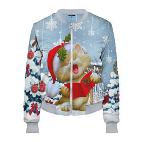 Женский бомбер 3D Новогодний котёнок: в Ухте, 100% полиэстер | застегивается на молнию, по бокам два кармана без застежек, мягкие манжеты, по низу бомбера и на воротнике — эластичная резинка | 2016 | christmas | ёлка | котёнок | новый год