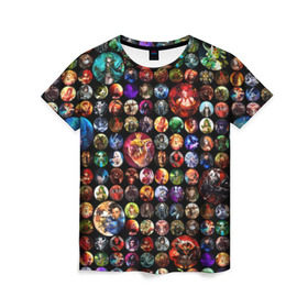 Женская футболка 3D с принтом Dota 2 коллаж в Ухте, 100% полиэфир ( синтетическое хлопкоподобное полотно) | прямой крой, круглый вырез горловины, длина до линии бедер | dota 2 коллаж | девушки | игра | монстры | оружие