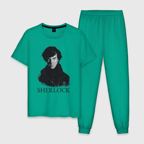 Мужская пижама хлопок с принтом Шерлок Холмс (SHERLOCK) в Ухте, 100% хлопок | брюки и футболка прямого кроя, без карманов, на брюках мягкая резинка на поясе и по низу штанин
 | sherlock | бенедикт камбербэтч | шерлок холмс