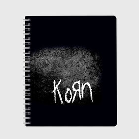 Тетрадь с принтом KoЯn в Ухте, 100% бумага | 48 листов, плотность листов — 60 г/м2, плотность картонной обложки — 250 г/м2. Листы скреплены сбоку удобной пружинной спиралью. Уголки страниц и обложки скругленные. Цвет линий — светло-серый
 | korn | metal | rock | группы | корн | метал | рок