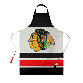 Фартук 3D с принтом Chicago Blackhawks в Ухте, 100% полиэстер | общий размер — 65 х 85 см, ширина нагрудника — 26 см, горловина — 53 см, длина завязок — 54 см, общий обхват в поясе — 173 см. Принт на завязках и на горловине наносится с двух сторон, на основной части фартука — только с внешней стороны | chicago blackhawks | hockey | nhl | нхл | хоккей