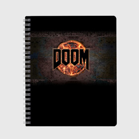 Тетрадь с принтом Doom в Ухте, 100% бумага | 48 листов, плотность листов — 60 г/м2, плотность картонной обложки — 250 г/м2. Листы скреплены сбоку удобной пружинной спиралью. Уголки страниц и обложки скругленные. Цвет линий — светло-серый
 | doom | game | гибель | дум | игра | игры | обреченность | шутер