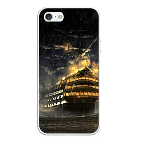 Чехол для iPhone 5/5S матовый Парусник: в Ухте, Силикон | Область печати: задняя сторона чехла, без боковых панелей | море | ночь | огни | океан | парусник