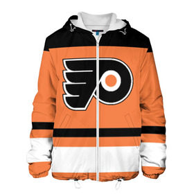 Мужская куртка 3D с принтом Philadelphia Flyers в Ухте, ткань верха — 100% полиэстер, подклад — флис | прямой крой, подол и капюшон оформлены резинкой с фиксаторами, два кармана без застежек по бокам, один большой потайной карман на груди. Карман на груди застегивается на липучку | hockey | nhl | philadelphia flyers | нхл | хоккей