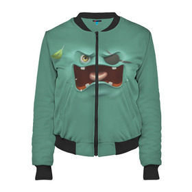 Женский бомбер 3D Пластилиновый смайл: в Ухте, 100% полиэстер | застегивается на молнию, по бокам два кармана без застежек, мягкие манжеты, по низу бомбера и на воротнике — эластичная резинка | глаза | зелёный | мульт | рожица | рот | смайл | улыбка