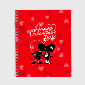 Тетрадь с принтом Valentines Day в Ухте, 100% бумага | 48 листов, плотность листов — 60 г/м2, плотность картонной обложки — 250 г/м2. Листы скреплены сбоку удобной пружинной спиралью. Уголки страниц и обложки скругленные. Цвет линий — светло-серый
 | valentines day | любовь | поцелуй | сердца