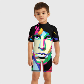 Детский купальный костюм 3D с принтом Jim morrison в Ухте, Полиэстер 85%, Спандекс 15% | застежка на молнии на спине | jim morrison джим моррисон | поп арт | портрет