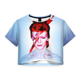 Женская футболка 3D укороченная с принтом Aladdin sane в Ухте, 100% полиэстер | круглая горловина, длина футболки до линии талии, рукава с отворотами | aladdin sane | bowie | david | боуи | дэвид | музыкант | певец | рок