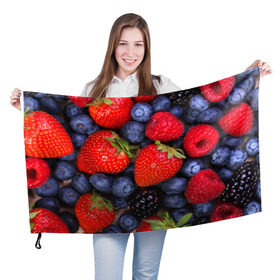 Флаг 3D с принтом Berries в Ухте, 100% полиэстер | плотность ткани — 95 г/м2, размер — 67 х 109 см. Принт наносится с одной стороны | strawberry | vegan | vegetarian | веган | вегетарианство | земляника | йога | клубника | фитнес | черника | ягода