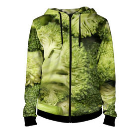 Женская толстовка 3D на молнии с принтом Брокколи в Ухте, 100% полиэстер | длина до линии бедра, манжеты и пояс оформлены мягкой тканевой резинкой, двухслойный капюшон со шнурком для регулировки, спереди молния, по бокам два кармана | vegan | vegetarian | брокколи | будизм | веган | вегетарианство | йога | сыроедение | фитнес