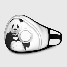 Маска из неопрена с принтом Панда Love в Ухте, неопрен 100% | Форма огибающая нос. Резинки для ушей с дополнительной резинкой на затылке. Клапан для выдоха для активного дыхания при занятиях спортом. Эластичный материал маски и окантовки для лучшего растяжения и прилегания маски.  | панда