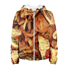 Женская куртка 3D FASTFOOD: в Ухте, ткань верха — 100% полиэстер, подклад — флис | прямой крой, подол и капюшон оформлены резинкой с фиксаторами, два кармана без застежек по бокам, один большой потайной карман на груди. Карман на груди застегивается на липучку | гомер