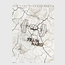Скетчбук с принтом Train hard 5 в Ухте, 100% бумага
 | 48 листов, плотность листов — 100 г/м2, плотность картонной обложки — 250 г/м2. Листы скреплены сверху удобной пружинной спиралью | bodybuilding | no pain no gain | train hard | бодибилдинг | качалка | пауэрлифинг | тренажерный | фитнес