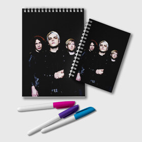 Блокнот с принтом My Chemical Romance в Ухте, 100% бумага | 48 листов, плотность листов — 60 г/м2, плотность картонной обложки — 250 г/м2. Листы скреплены удобной пружинной спиралью. Цвет линий — светло-серый
 | anthony | black parade | bob bryar | famous last words | frank | gerard | james dewees | matt pelissier | mikey | my chemical romance | ray toro | sing | way | айеро | боб | брайар | деуис | джеймс | джерард уэй | майки | мэтт | пелишьер | рэй | торо | уэ