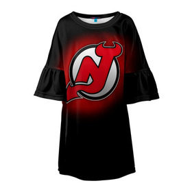 Детское платье 3D с принтом Нью-Джерси Дэвилз в Ухте, 100% полиэстер | прямой силуэт, чуть расширенный к низу. Круглая горловина, на рукавах — воланы | nhl | нхл | нью джерси дэвилз | хоккеист | хоккей