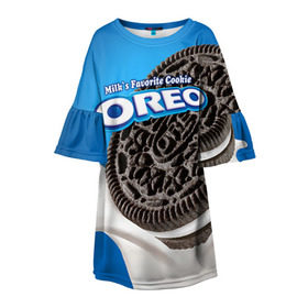Детское платье 3D с принтом Oreo в Ухте, 100% полиэстер | прямой силуэт, чуть расширенный к низу. Круглая горловина, на рукавах — воланы | oreo | орео | печенье | сладости