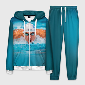 Мужской костюм 3D с принтом Пловец в Ухте, 100% полиэстер | Манжеты и пояс оформлены тканевой резинкой, двухслойный капюшон со шнурком для регулировки, карманы спереди | плавание | спорт