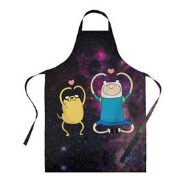 Фартук 3D с принтом Фин и Джейк в Ухте, 100% полиэстер | общий размер — 65 х 85 см, ширина нагрудника — 26 см, горловина — 53 см, длина завязок — 54 см, общий обхват в поясе — 173 см. Принт на завязках и на горловине наносится с двух сторон, на основной части фартука — только с внешней стороны | джейк