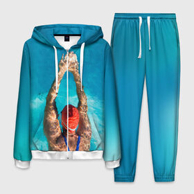 Мужской костюм 3D с принтом Заплыв в Ухте, 100% полиэстер | Манжеты и пояс оформлены тканевой резинкой, двухслойный капюшон со шнурком для регулировки, карманы спереди | плавание | спорт