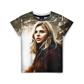 Детская футболка 3D с принтом Chloe Moretz в Ухте, 100% гипоаллергенный полиэфир | прямой крой, круглый вырез горловины, длина до линии бедер, чуть спущенное плечо, ткань немного тянется | chloe | moretz | кино | морец | пипец | хлоя | хлоя грейя морец