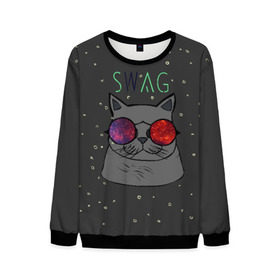 Мужской свитшот 3D с принтом Swag Cat в Ухте, 100% полиэстер с мягким внутренним слоем | круглый вырез горловины, мягкая резинка на манжетах и поясе, свободная посадка по фигуре | кот | свэг
