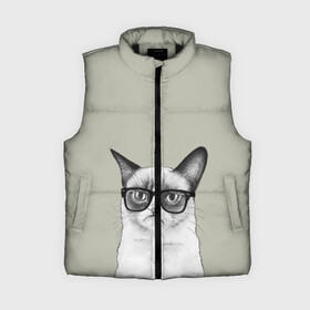 Женский жилет утепленный 3D с принтом Кот   хипстер в Ухте,  |  | cat | hipster | кот | кошка | хипстер