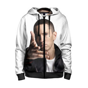 Детская толстовка 3D на молнии с принтом Eminem в Ухте, 100% полиэстер |  манжеты и пояс оформлены широкой мягкой резинкой, двухслойный капюшон со шнурком для регулировки, спереди карманы и застежка-молния
 | Тематика изображения на принте: eminem | music | rap | usa | музыка | рэп | сша | эминем