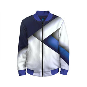 Детский бомбер 3D с принтом Geometria в Ухте, 100% полиэстер | застегивается на молнию, по бокам два кармана без застежек, мягкие манжеты, по низу бомбера и на воротнике — эластичная резинка | blue | geometrical | геометрия | кубики | линии | текстуры