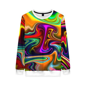 Женский свитшот 3D с принтом Волны в Ухте, 100% полиэстер с мягким внутренним слоем | круглый вырез горловины, мягкая резинка на манжетах и поясе, свободная посадка по фигуре | разводы | разноцветный | яркий