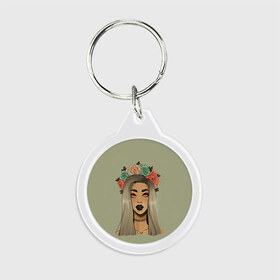 Брелок круглый с принтом Девушка в венке в Ухте, пластик и полированная сталь | круглая форма, металлическое крепление в виде кольца | swag | венок | губы | девушка | красивая | свэг | цветы