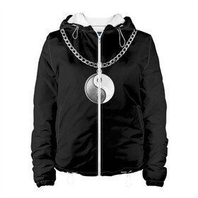 Женская куртка 3D Инь янь: в Ухте, ткань верха — 100% полиэстер, подклад — флис | прямой крой, подол и капюшон оформлены резинкой с фиксаторами, два кармана без застежек по бокам, один большой потайной карман на груди. Карман на груди застегивается на липучку | инь ян | медальон | цепь