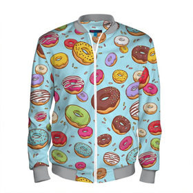 Мужской бомбер 3D с принтом Пончики Пончики в Ухте, 100% полиэстер | застегивается на молнию, по бокам два кармана без застежек, по низу бомбера и на воротнике - эластичная резинка | пончик