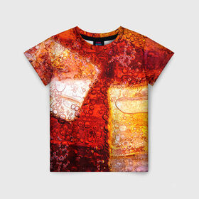 Детская футболка 3D с принтом Кола 2 в Ухте, 100% гипоаллергенный полиэфир | прямой крой, круглый вырез горловины, длина до линии бедер, чуть спущенное плечо, ткань немного тянется | Тематика изображения на принте: cocacola | cola | pepsi | кола | лёд | напиток | пепси | пузыри