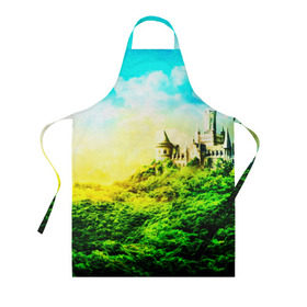 Фартук 3D с принтом Замок в Ухте, 100% полиэстер | общий размер — 65 х 85 см, ширина нагрудника — 26 см, горловина — 53 см, длина завязок — 54 см, общий обхват в поясе — 173 см. Принт на завязках и на горловине наносится с двух сторон, на основной части фартука — только с внешней стороны | пейзаж | фентези