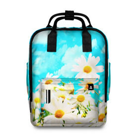 Женский рюкзак 3D с принтом Ромашки в Ухте, 100% полиэстер | лямки с регулируемой длиной, сверху ручки, чтобы рюкзак нести как сумку. Основное отделение закрывается на молнию, как и внешний карман. Внутри два дополнительных кармана, один из которых закрывается на молнию. По бокам два дополнительных кармашка, куда поместится маленькая бутылочка
 | весна | лето
