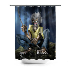 Штора 3D для ванной с принтом FISHING в Ухте, 100% полиэстер | плотность материала — 100 г/м2. Стандартный размер — 146 см х 180 см. По верхнему краю — пластиковые люверсы для креплений. В комплекте 10 пластиковых колец | iron maiden | rock | рок | череп